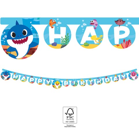 Χάρτινη γιρλάντα γραμμάτων Happy Birthday Baby Shark