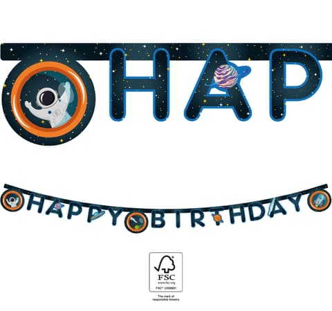 Χάρτινη γιρλάντα γραμμάτων Happy Birthday Space