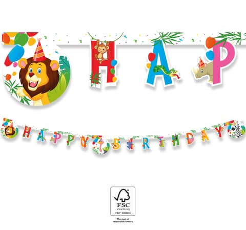 Χάρτινη γιρλάντα γραμμάτων Happy Birthday Jungle Balloons