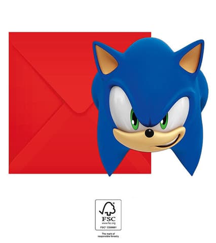 Προσκλήσεις πάρτυ με φακέλους Sonic (6τμχ)