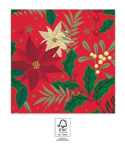 Χαρτοπετσέτες 3ply 33x33cm Holly Poinsettia (20τμχ)