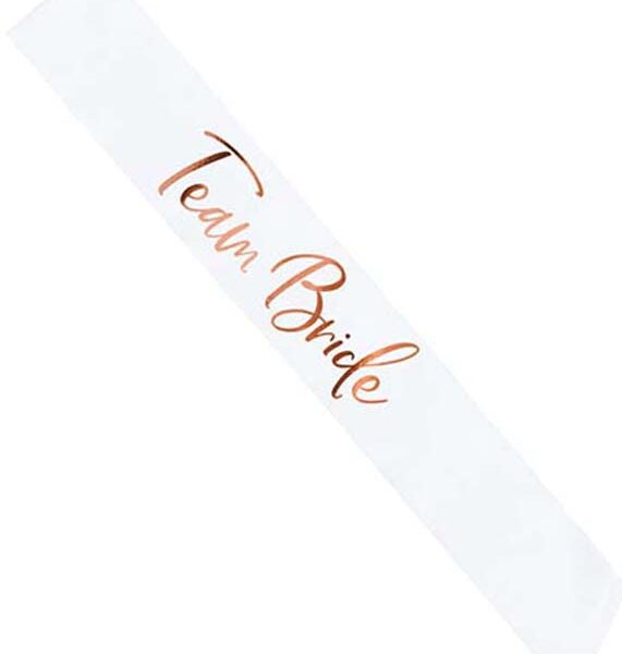 Κορδέλα λευκή σατέν Team Bride rosegold γράμματα 75cm