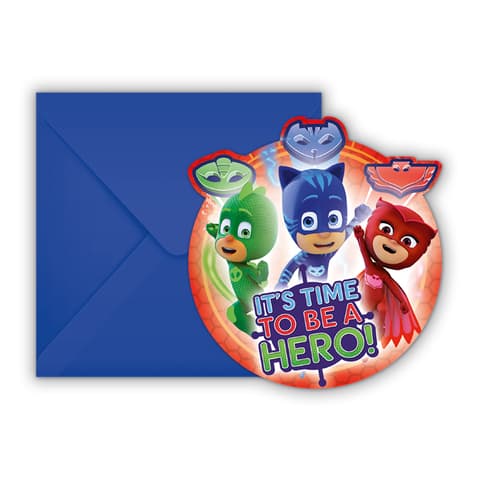 Προσκλήσεις πάρτυ με φακέλους Pj Masks (6τμχ)