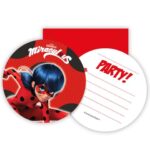 Προσκλήσεις πάρτυ με φακέλους Miraculous Ladybug (6τμχ)