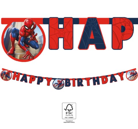 Χάρτινη Γιρλάντα Γραμμάτων Happy Birthday Spiderman