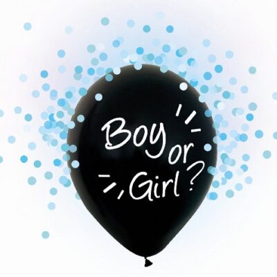 Σετ Μαύρα Μπαλόνια με Γαλάζιο Κομφετί "Boy or Girl" (4τμχ) 33cm