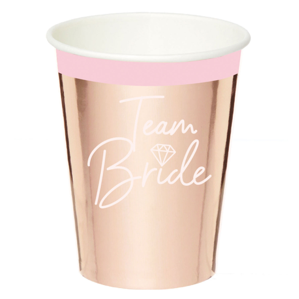 Ποτήρια χάρτινα rosegold "Team bride" 250ml (8τμχ)