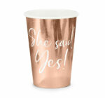 Ποτήρια χάρτινα rosegold "She said yes" 220ml (6τμχ)