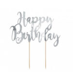 Topper τούρτας Happy Birthday Ασημί