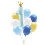 Σετ μπαλόνια 1st Birthday μπλε κορώνα (9τεμ)