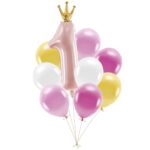 Σετ μπαλόνια 1st Birthday ροζ κορώνα (9τεμ)