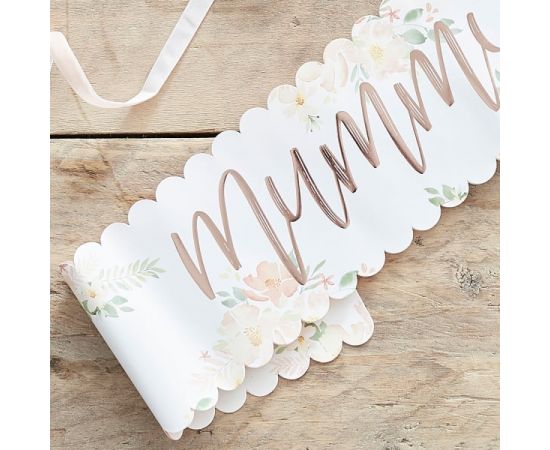 Κορδέλα Ροζ Χρυσό με λουλούδια "Mummy To Be"